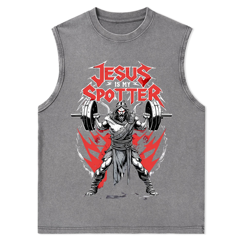 Jesus Is My Spotter Christian Washed Tank Top