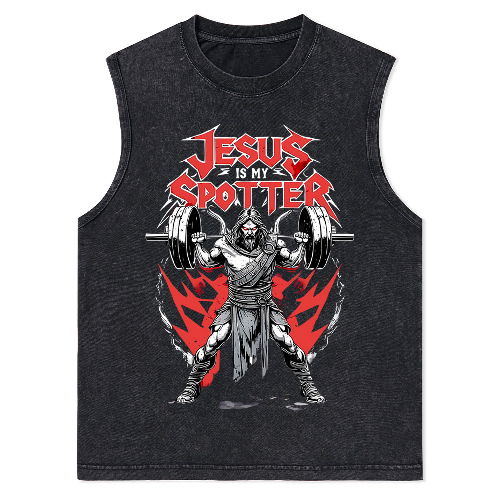 Jesus Is My Spotter Christian Washed Tank Top