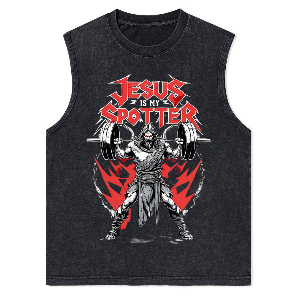 Jesus Is My Spotter Christian Washed Tank Top