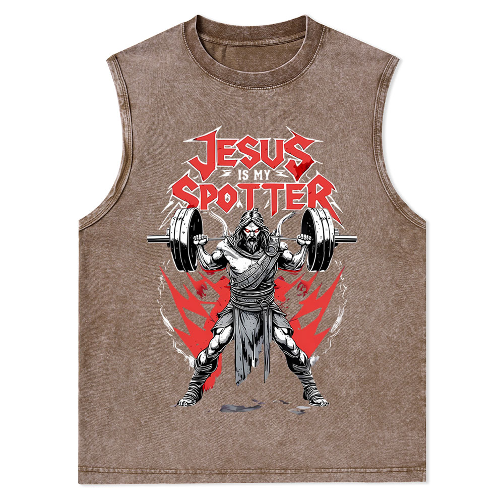 Jesus Is My Spotter Christian Washed Tank Top