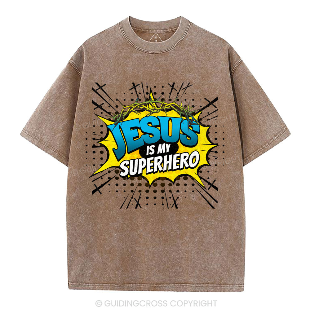 Jesus Is My Superhero Christian Washed T-Shirt