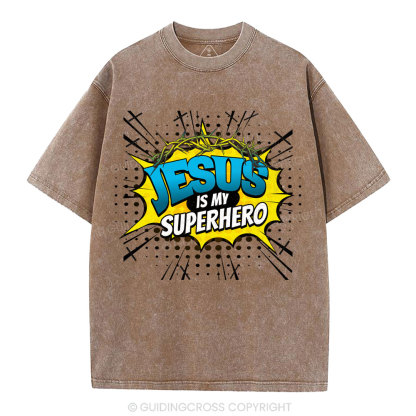 Jesus Is My Superhero Christian Washed T-Shirt