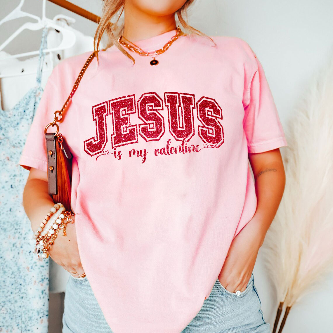 Jesus Is My Valentine Christian Glitter T-Shirt