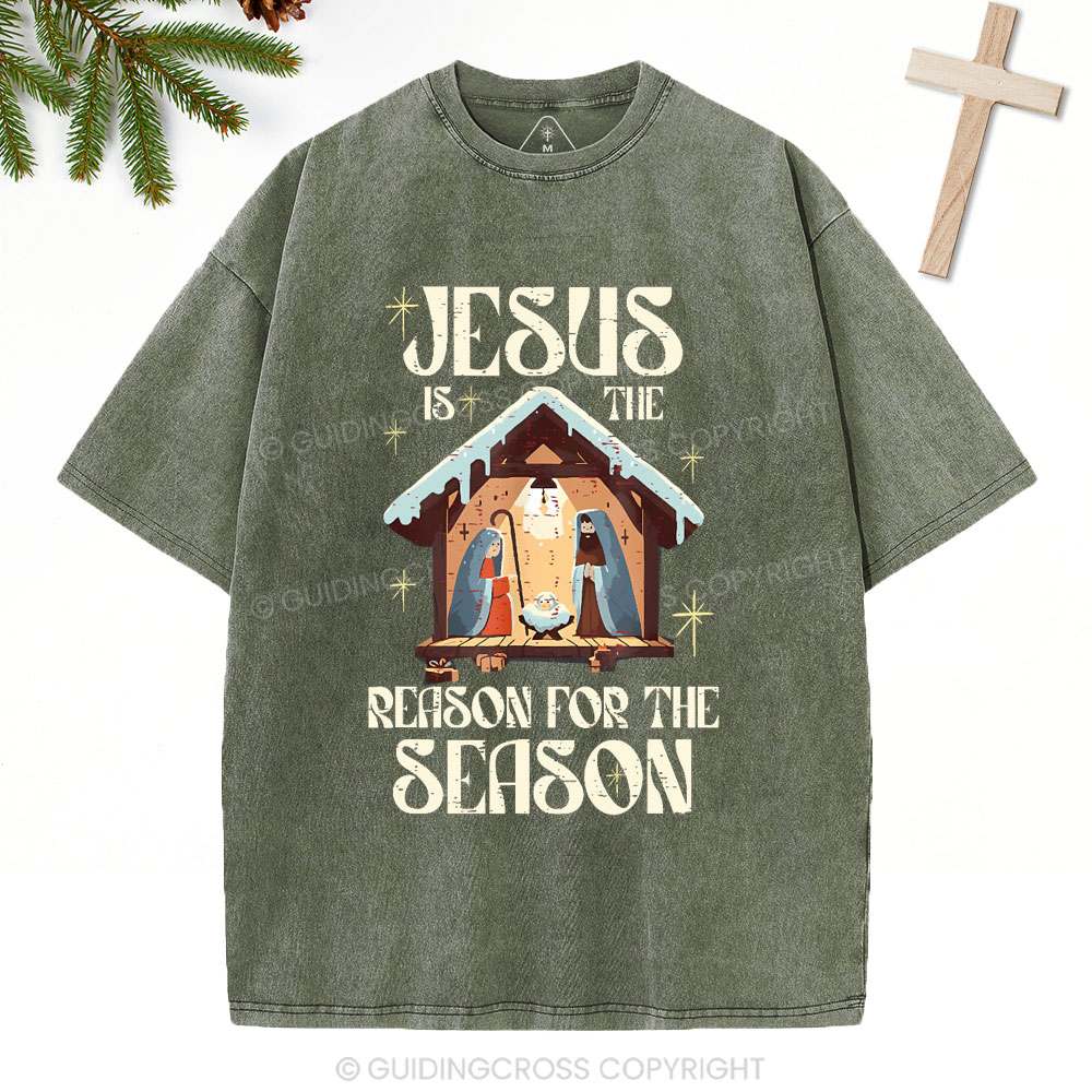 Jesus Is Th Reason For The Season Christian Christmas Washed T-Shirt