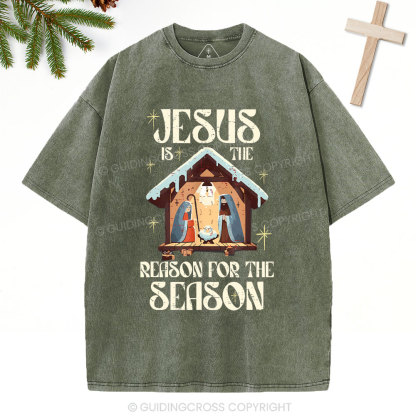 Jesus Is Th Reason For The Season Christian Christmas Washed T-Shirt