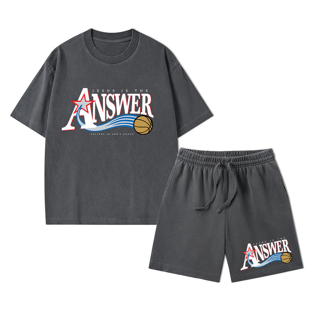 Jesus Is The Answer Christian Washed T-Shirt & Shorts 