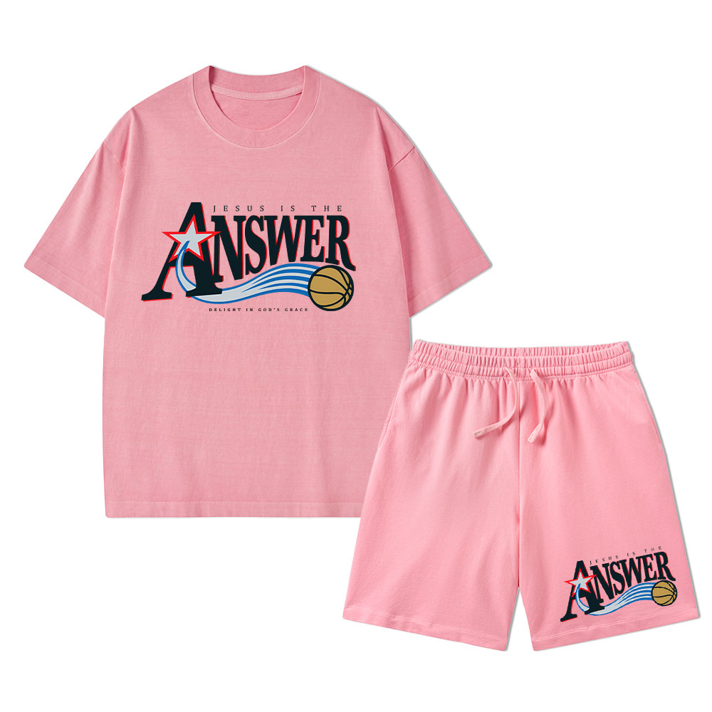 Jesus Is The Answer Christian Washed T-Shirt & Shorts 