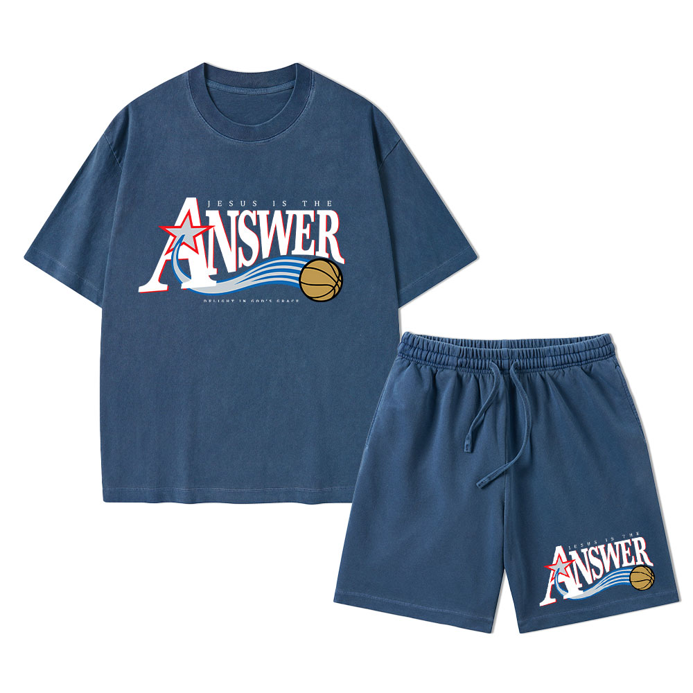 Jesus Is The Answer Christian Washed T-Shirt & Shorts 