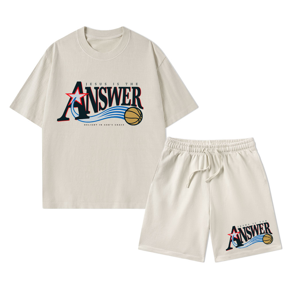 Jesus Is The Answer Christian Washed T-Shirt & Shorts 