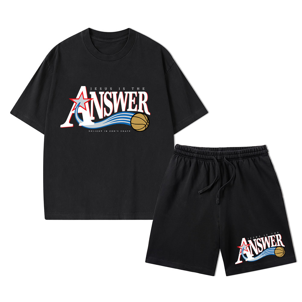 Jesus Is The Answer Christian Washed T-Shirt & Shorts 