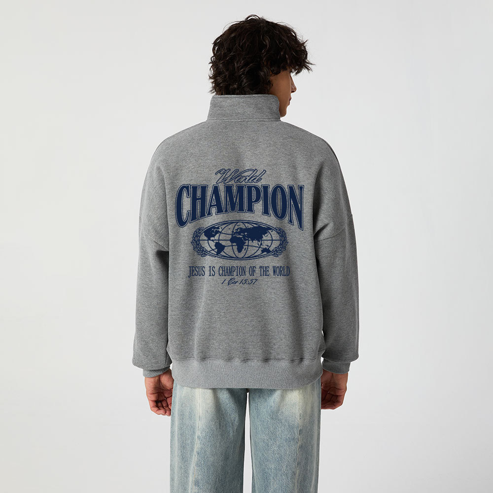 Jesus Is The Champion Christian Half Zip Fleece Sweatshirt 