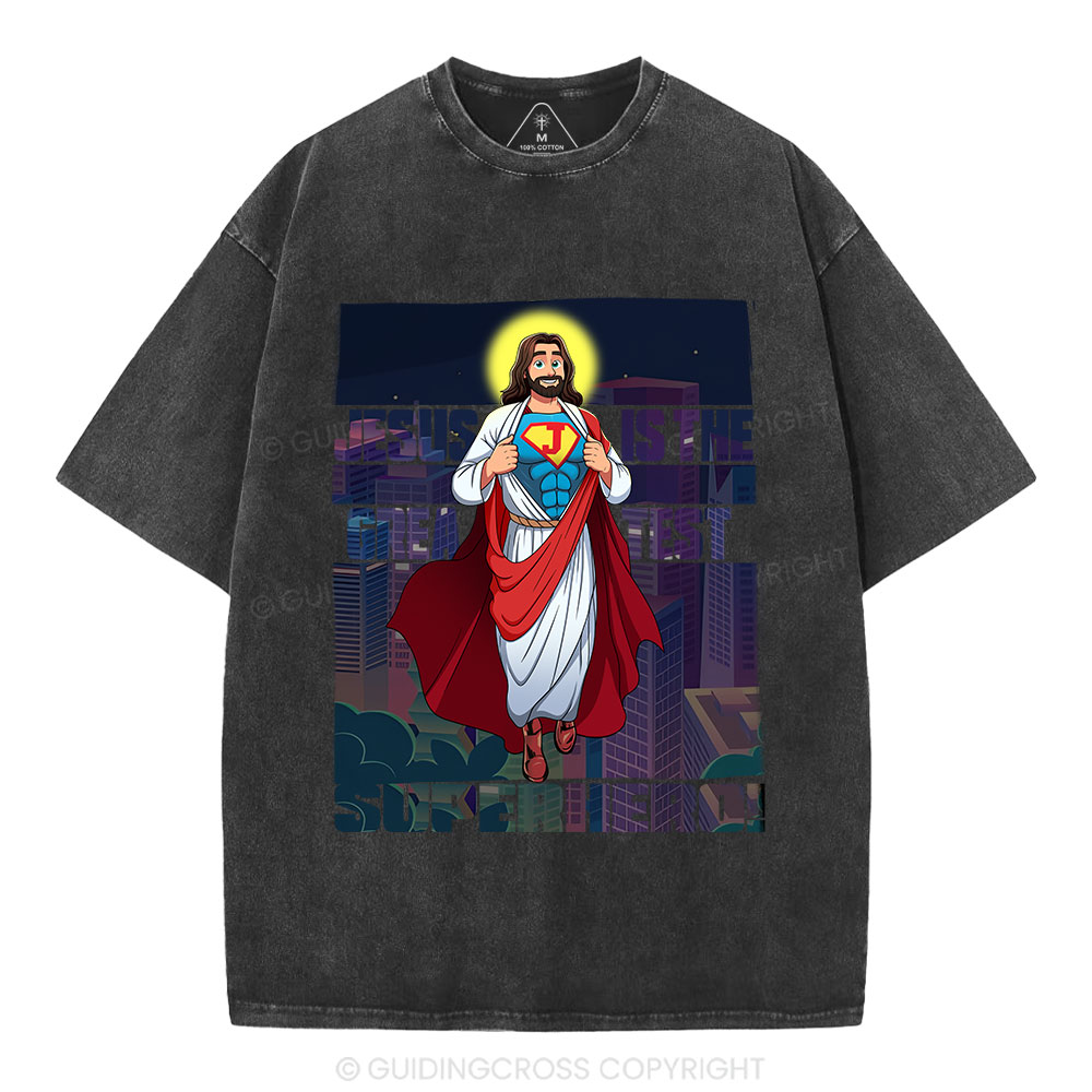 Jesus Is The Greatest Superhero Christian Washed T-Shirt