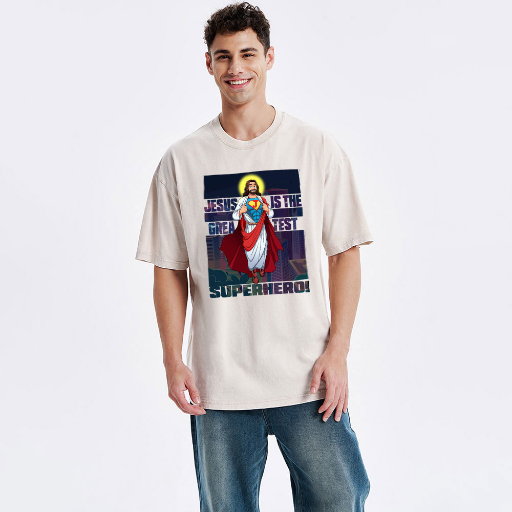 Jesus Is The Greatest Superhero Christian Washed T-Shirt