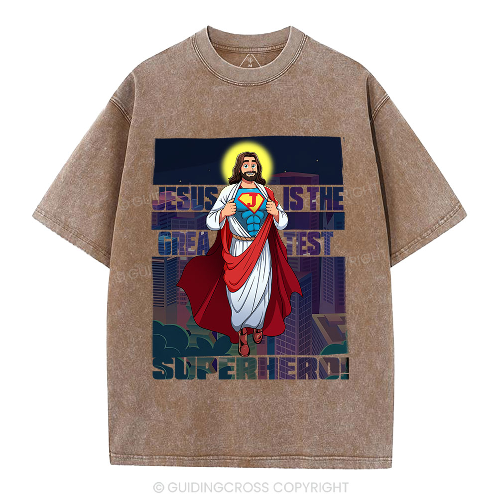 Jesus Is The Greatest Superhero Christian Washed T-Shirt