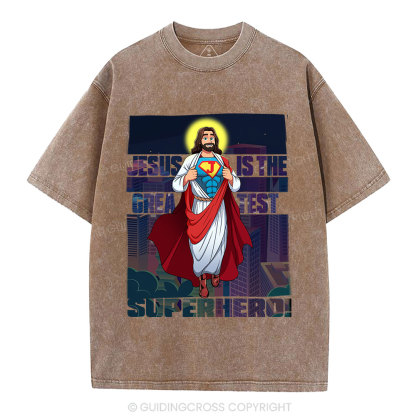 Jesus Is The Greatest Superhero Christian Washed T-Shirt