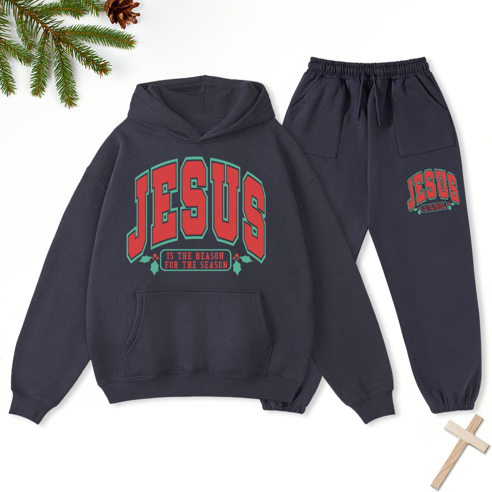Jesus Is The Reason For The Season Christian Christmas Fleece Hoodie Set
