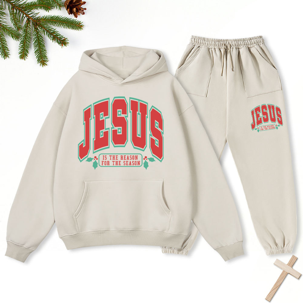 Jesus Is The Reason For The Season Christian Christmas Fleece Hoodie Set