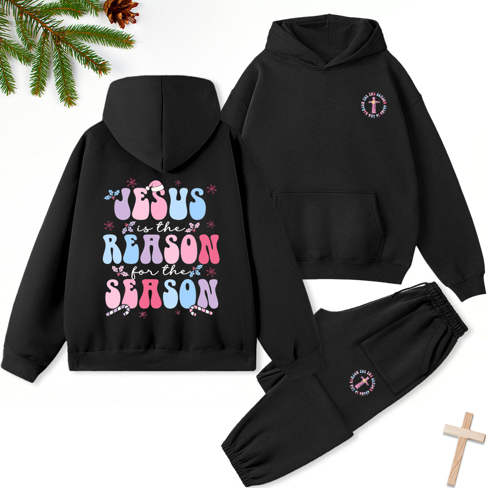 Jesus Is The Reason For The Season Christian Christmas Premium Fleece Hoodie Set
