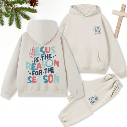 Jesus Is The Reason For The Season Christian Christmas Premium Fleece Hoodie Set