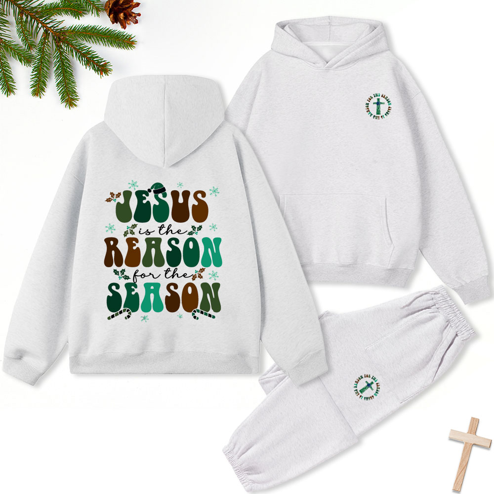 Jesus Is The Reason For The Season Christian Christmas Premium Fleece Hoodie Set