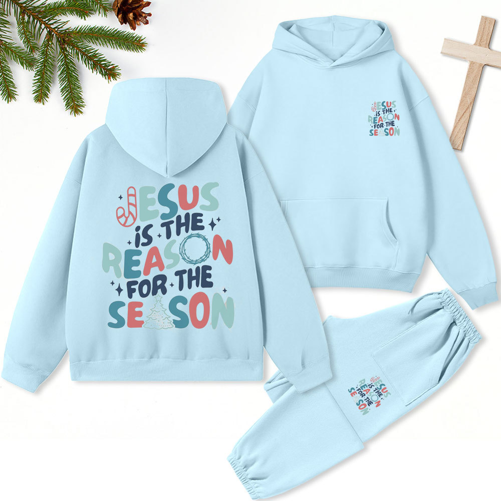 Jesus Is The Reason For The Season Christian Christmas Premium Fleece Hoodie Set