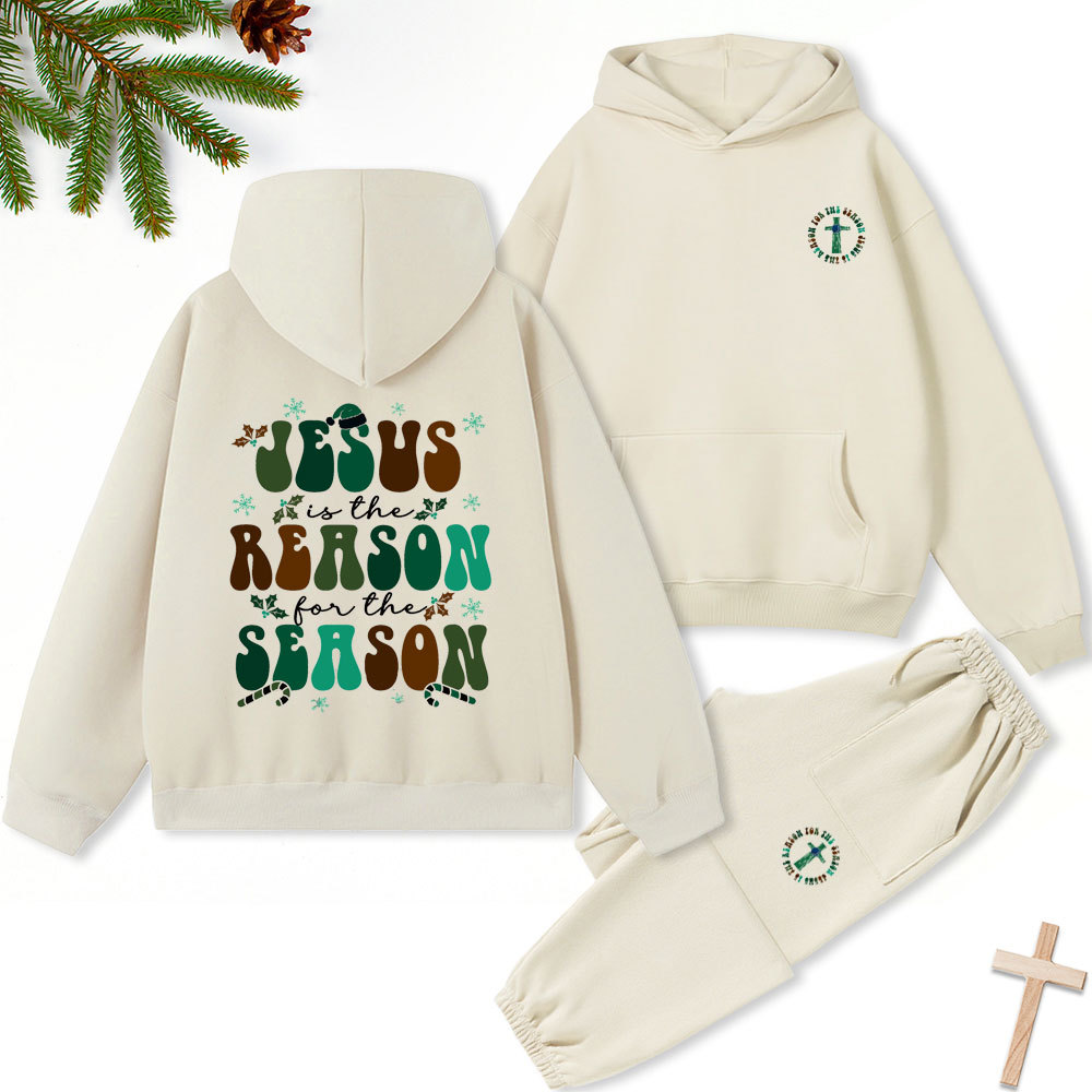 Jesus Is The Reason For The Season Christian Christmas Premium Fleece Hoodie Set