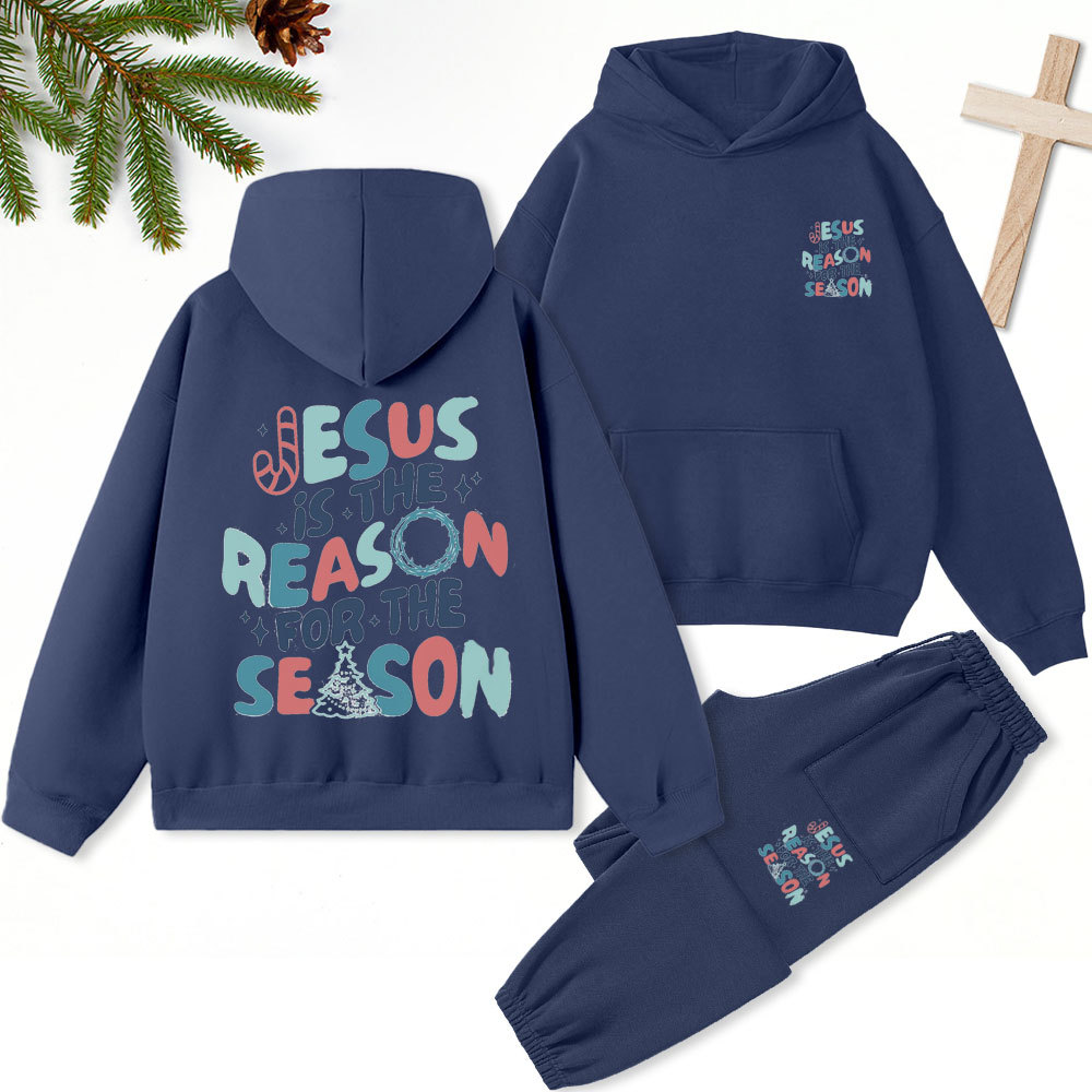 Jesus Is The Reason For The Season Christian Christmas Premium Fleece Hoodie Set
