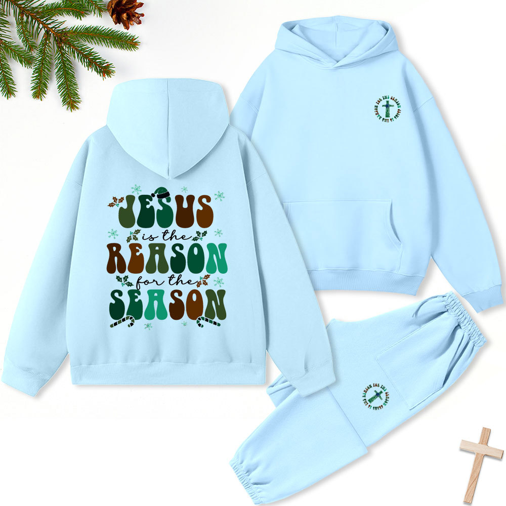 Jesus Is The Reason For The Season Christian Christmas Premium Fleece Hoodie Set