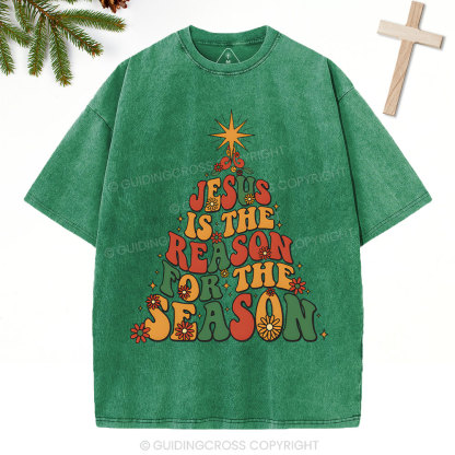 Jesus Is The Reason For The Season Christian Christmas Washed T-Shirt