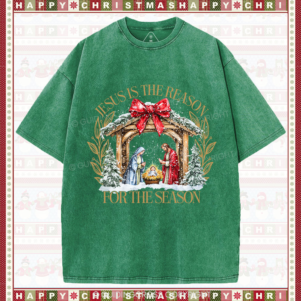 Jesus Is The Reason For The Season Christian Christmas Washed T-Shirt