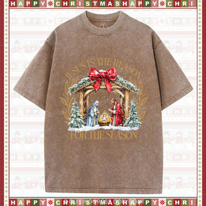 Jesus Is The Reason For The Season Christian Christmas Washed T-Shirt