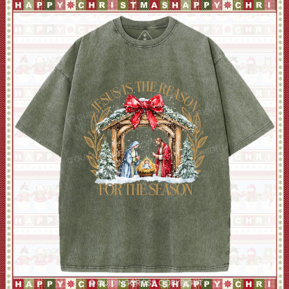 Jesus Is The Reason For The Season Christian Christmas Washed T-Shirt
