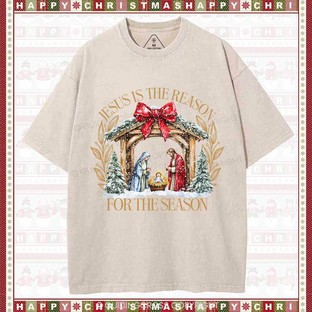 Jesus Is The Reason For The Season Christian Christmas Washed T-Shirt