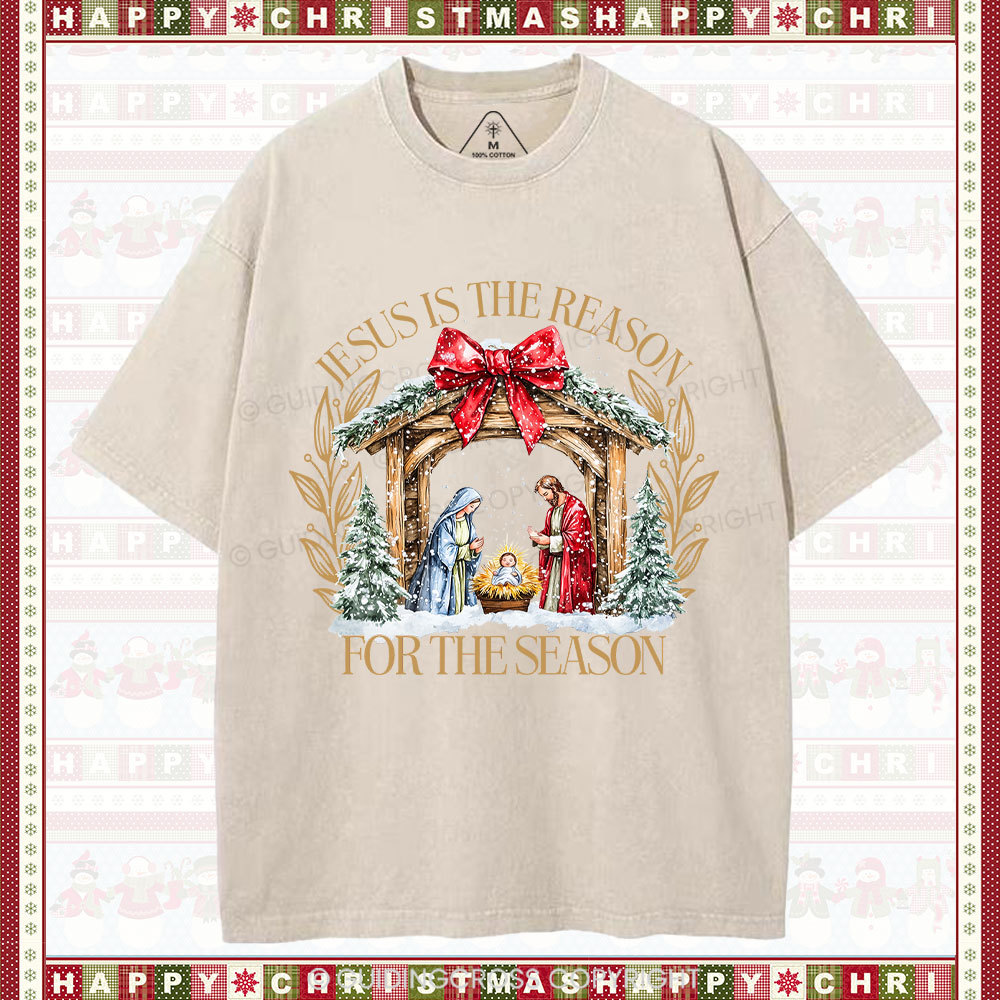 Jesus Is The Reason For The Season Christian Christmas Washed T-Shirt