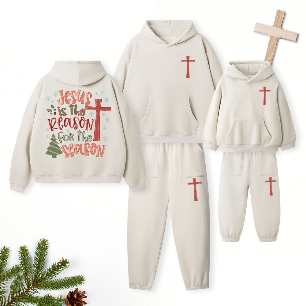 Jesus Is The Reason For The Season Christian Premium Matching Fleece Hoodie Set