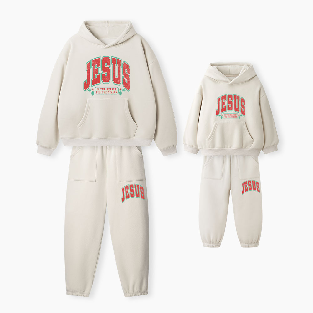 Jesus Is The Reason For The Season Christian Premium Matching Fleece Hoodie Set