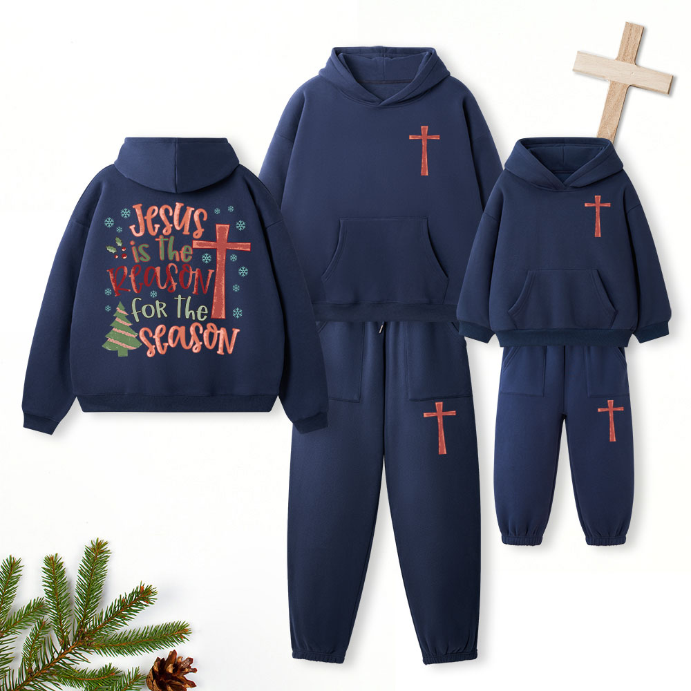 Jesus Is The Reason For The Season Christian Premium Matching Fleece Hoodie Set