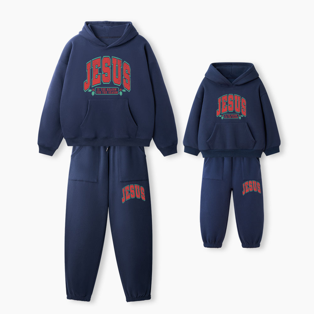 Jesus Is The Reason For The Season Christian Premium Matching Fleece Hoodie Set