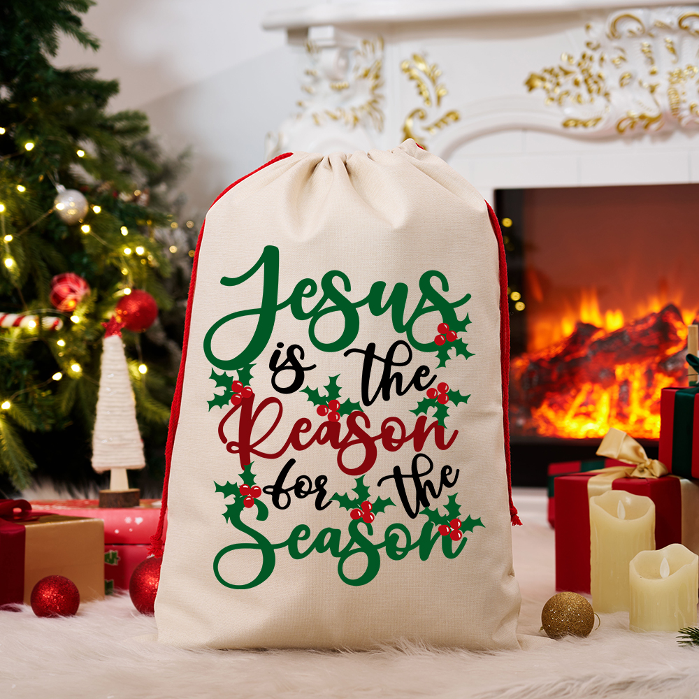 Jesus Is The Reason For The Season Christmas Canvas Gift Bags