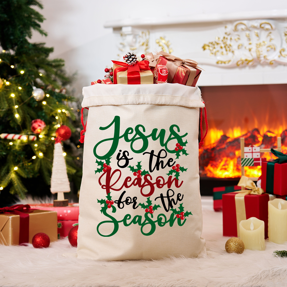 Jesus Is The Reason For The Season Christmas Canvas Gift Bags