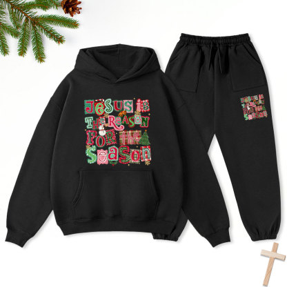 Jesus Is The Reason For The Season Christmas Christian Fleece Hoodie Set