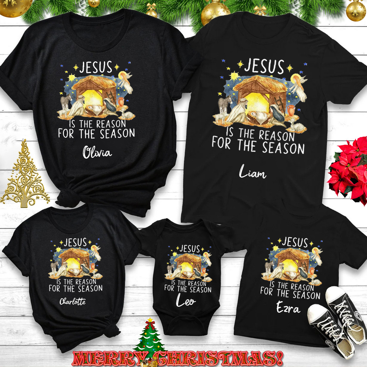 Personalized Jesus Is The Reason For The Season True Story Christmas Family Matching Shirts