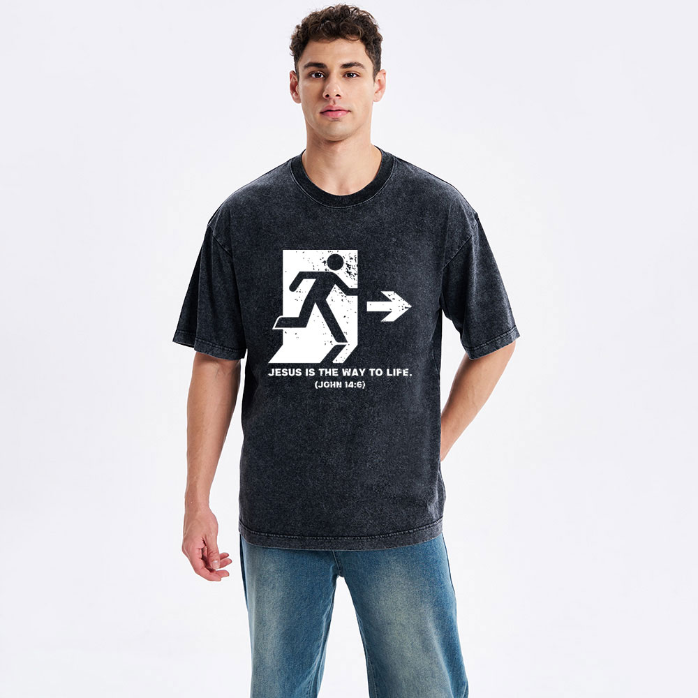 Jesus Is The Way To Live Christian Washed T-Shirt