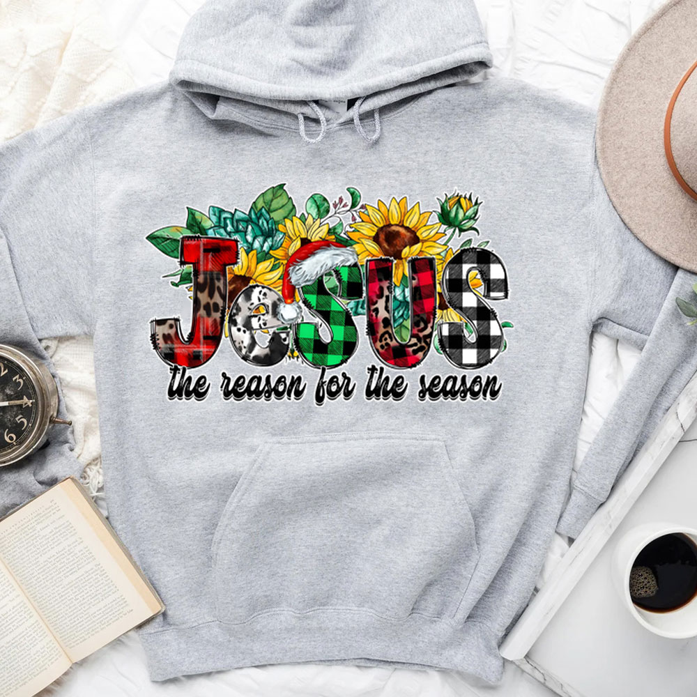 Jesus Is the Reason For the Season Sunflower Faith Christmas Hoodie