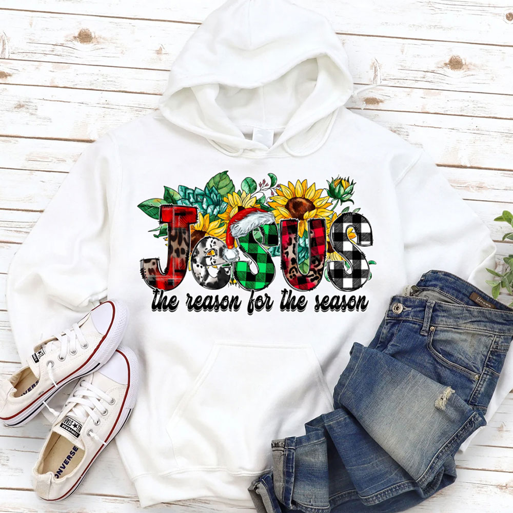 Jesus Is the Reason For the Season Sunflower Faith Christmas Hoodie