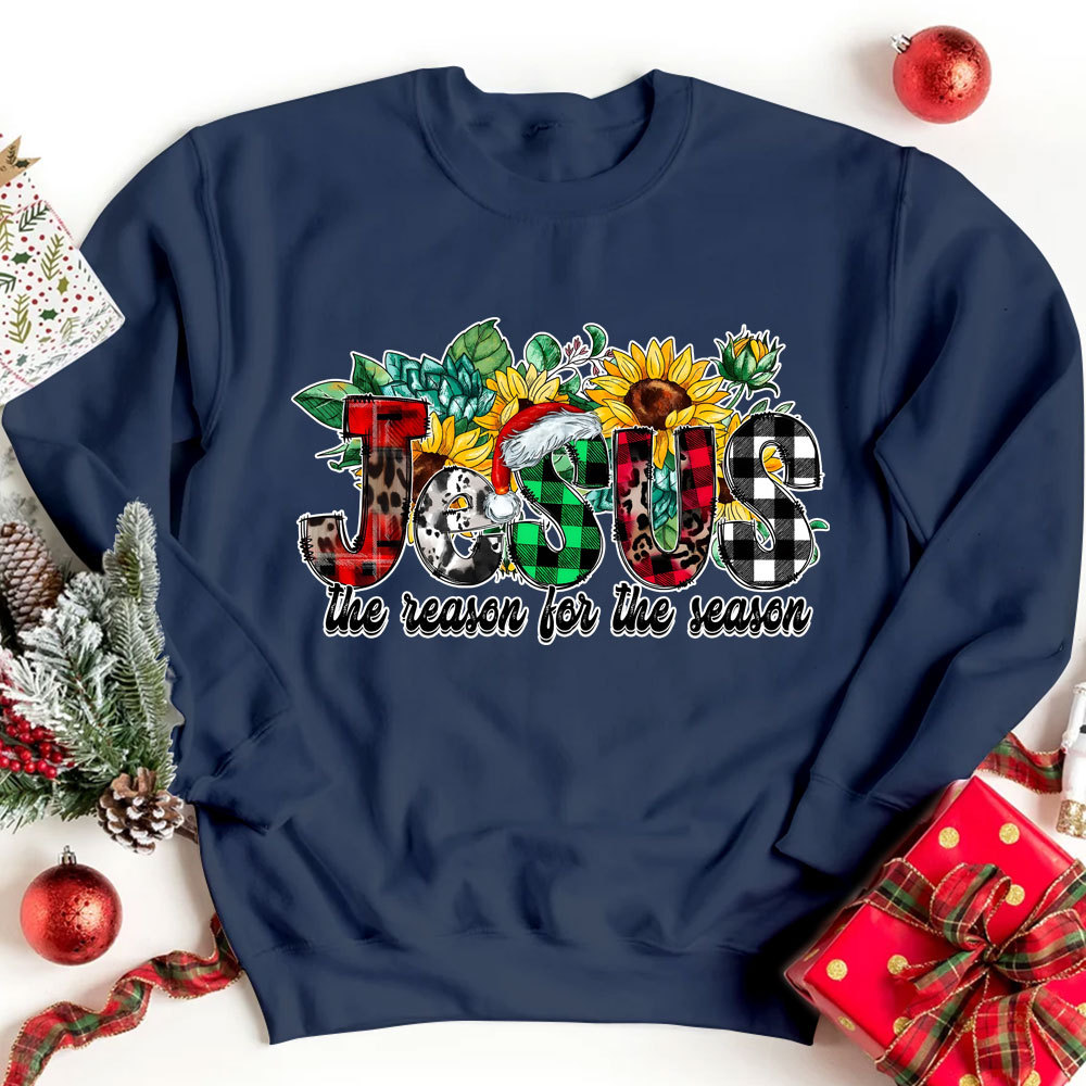 Jesus Is the Reason For the Season Sunflower Faith Christmas Sweatshirt