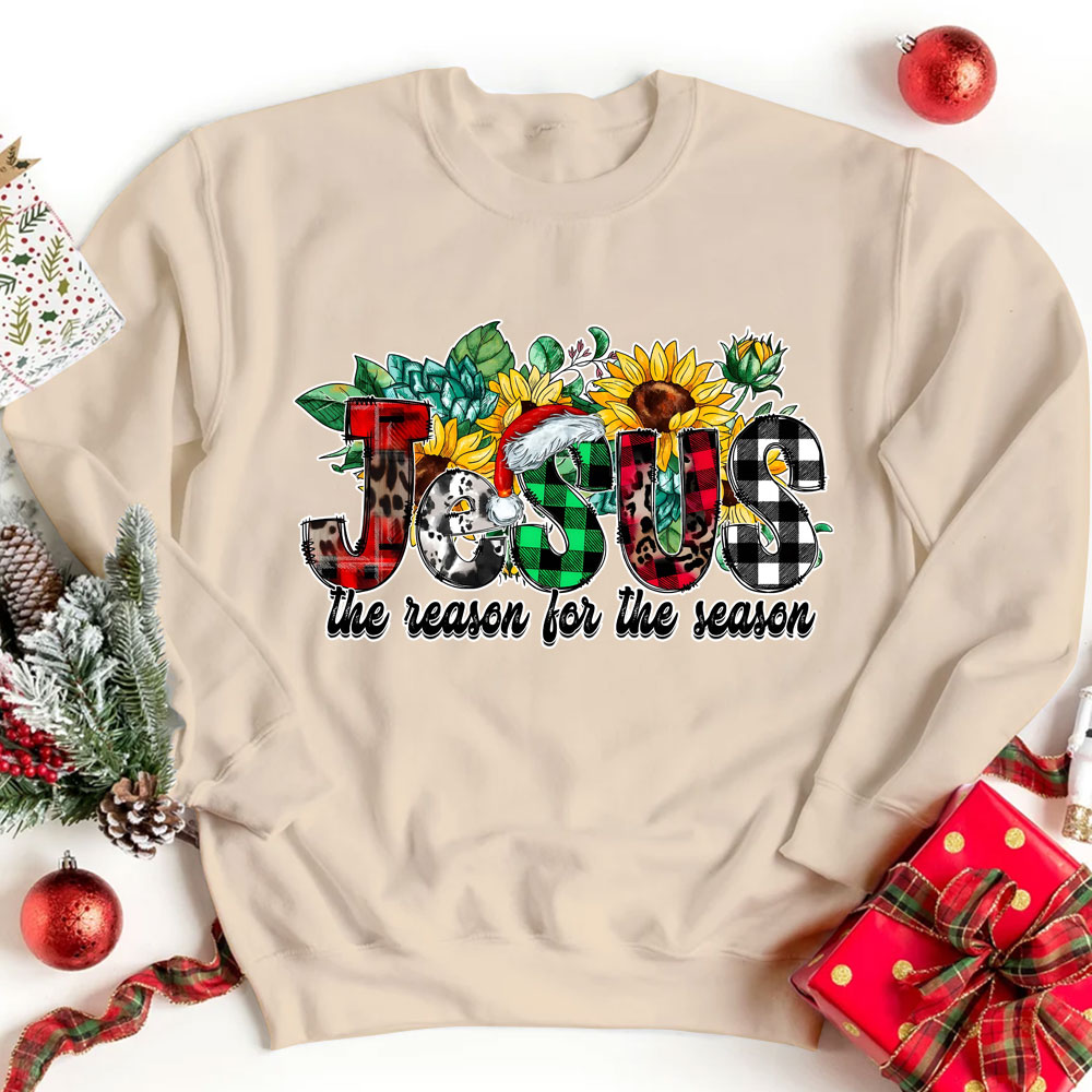 Jesus Is the Reason For the Season Sunflower Faith Christmas Sweatshirt