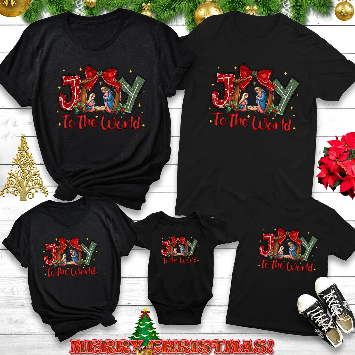 Jesus Joy To The world Christmas Family Matching Shirts