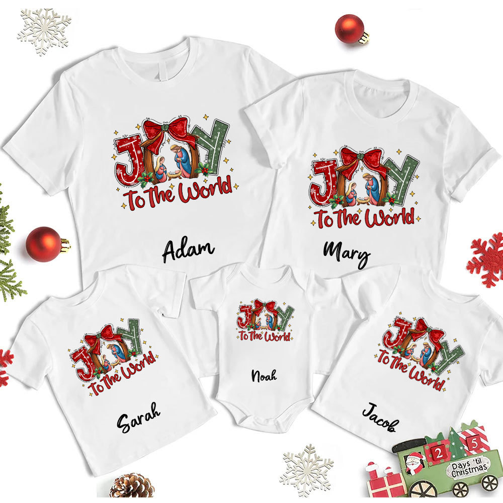 Personalized Jesus Joy To The world Christmas Family Matching Shirts