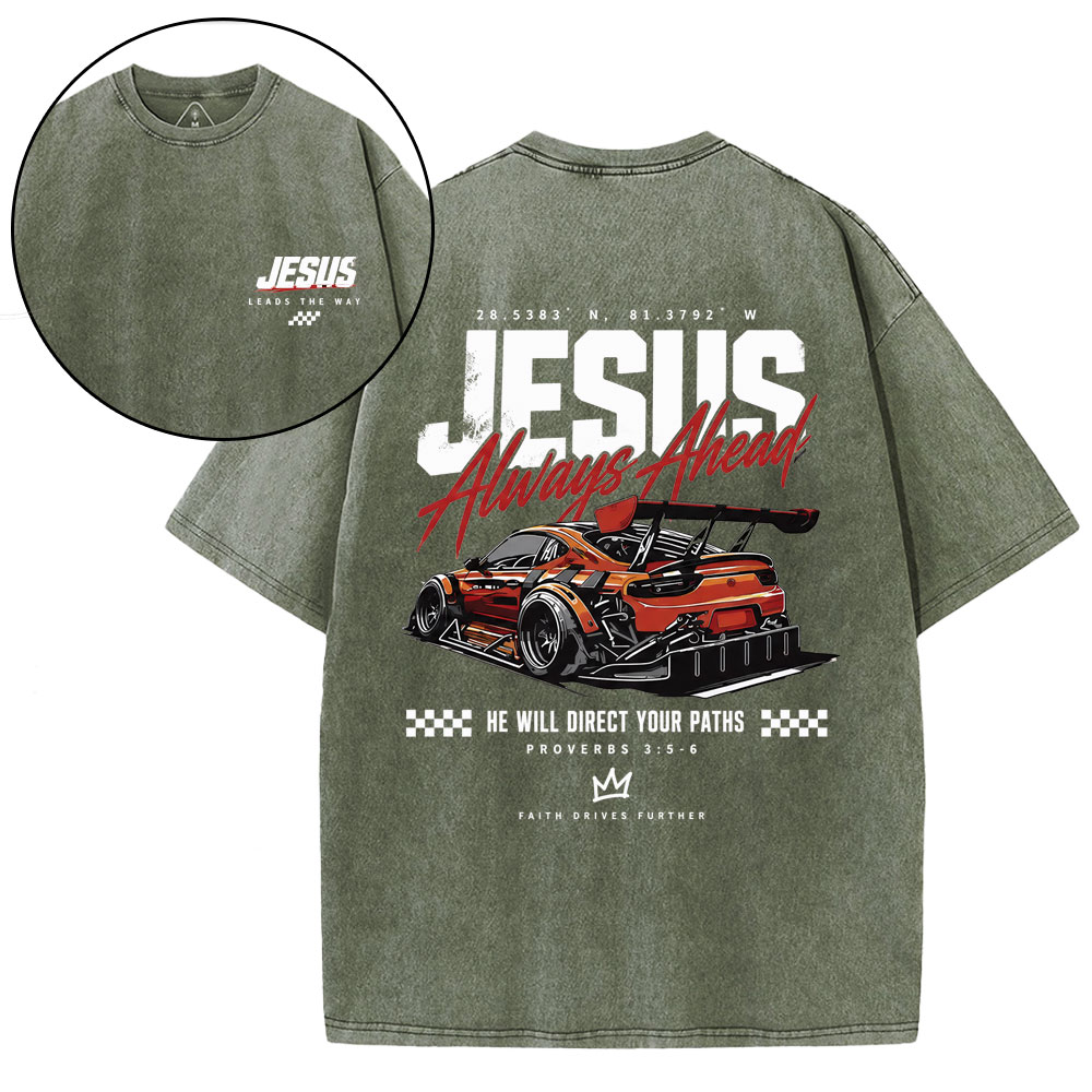 Jesus Leads The Way GC-Christian Washed T-Shirt